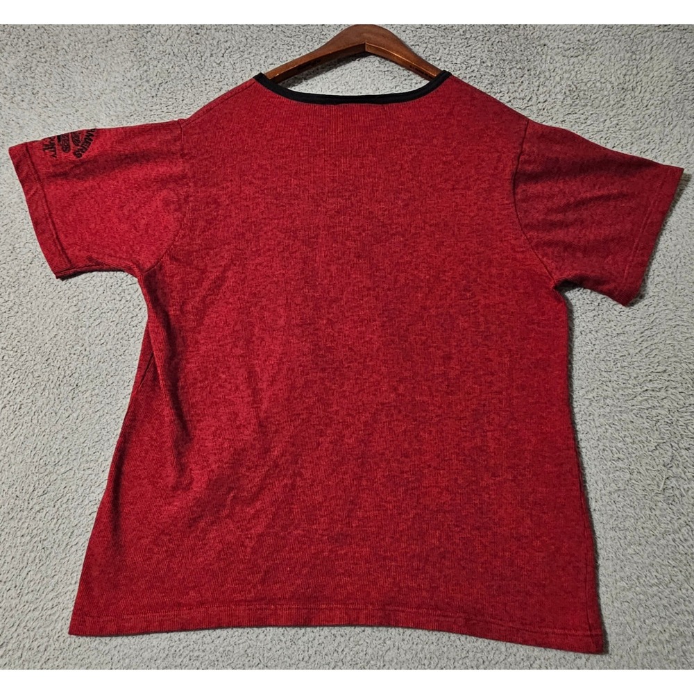 Vintage Harley Davidson Womens T Shirt "Dick‎ Farmer" Thermal Red Size Large - Picture 2 of 8